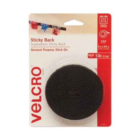 Velcro Brand Velcro, STICKY-BACK FASTENERS WITH DISPENSER, REMOVABLE ADHESIVE, 0.75in X 5 FT, BLACK 90086